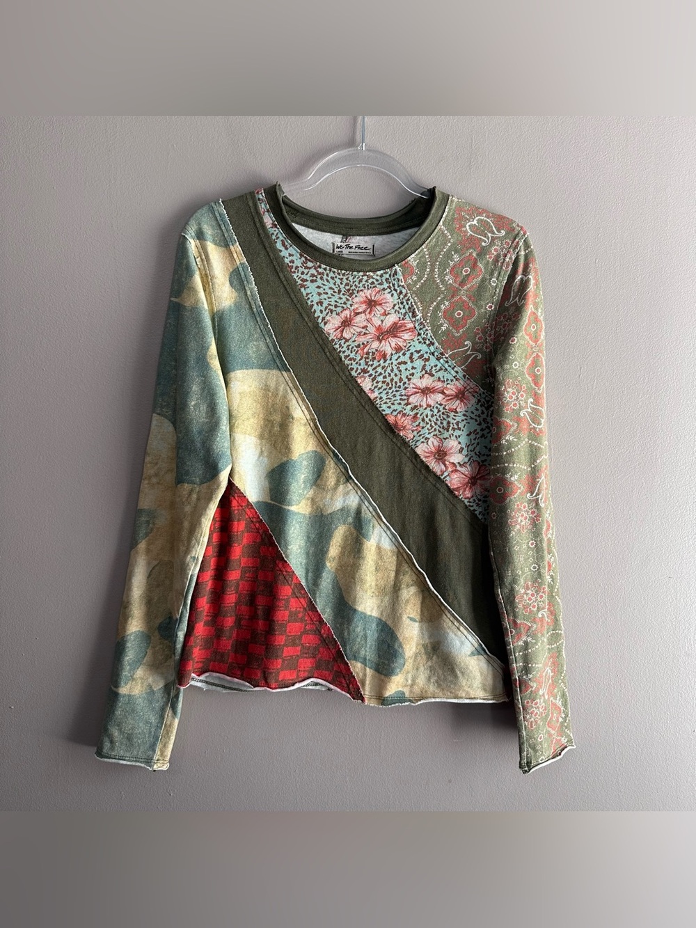 Free People We The Free Weekday Night Patchwork Boho Longsleeve Tee Womens Large